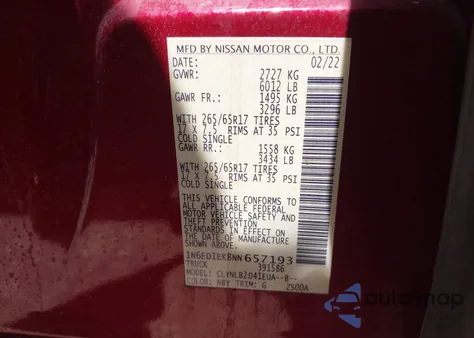 2022 Nissan Frontier Sv 4X4 from USA, damaged, VIN 1N6ED1EK8NN657193